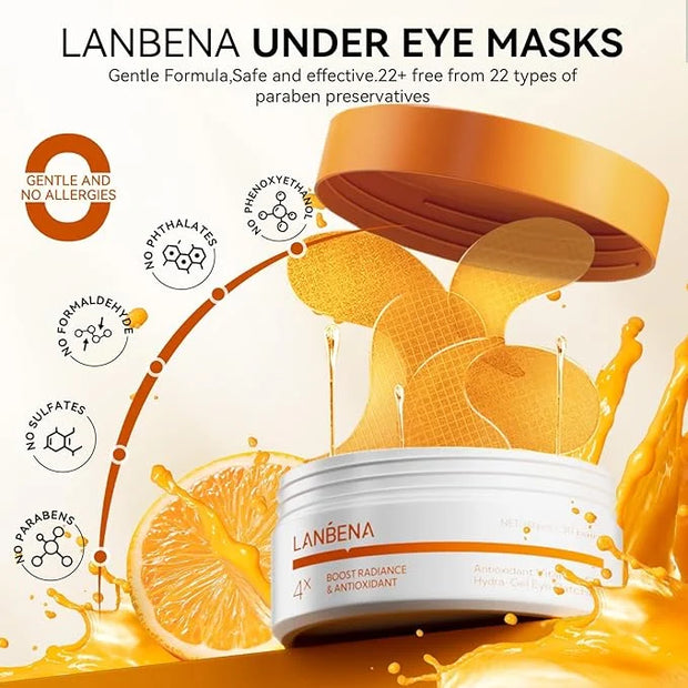 LANBENA Vitamin C Under Eye Patches for Dark Circles and Puffy Eyes, Cooling Eye Masks for Eye Bags, Fine Lines & Wrinkles...