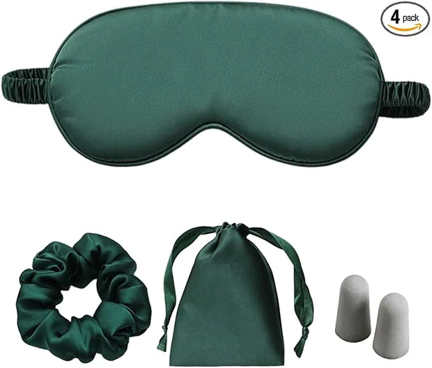 Silk Satin Sleeping Eye Mask, Green Sleep Eye Night Blindfold for Women and Men, Soft Breathable Blackout Eyeshade Eye Cov...