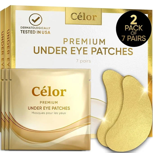 CÉLOR Under Eye Patches Premium - Golden Under Eye Mask Enriched with Hyaluronic Acid, Caffeine, Tea Tree & Collagen, Unde...