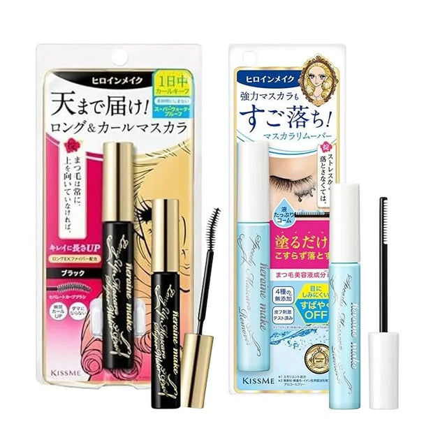 HEROINE MAKE by KISSME Mascara Duo Set | 2 Full-Size - Long & Curl Up Waterproof Mascara Black, Lengthening & Volume Fiber...
