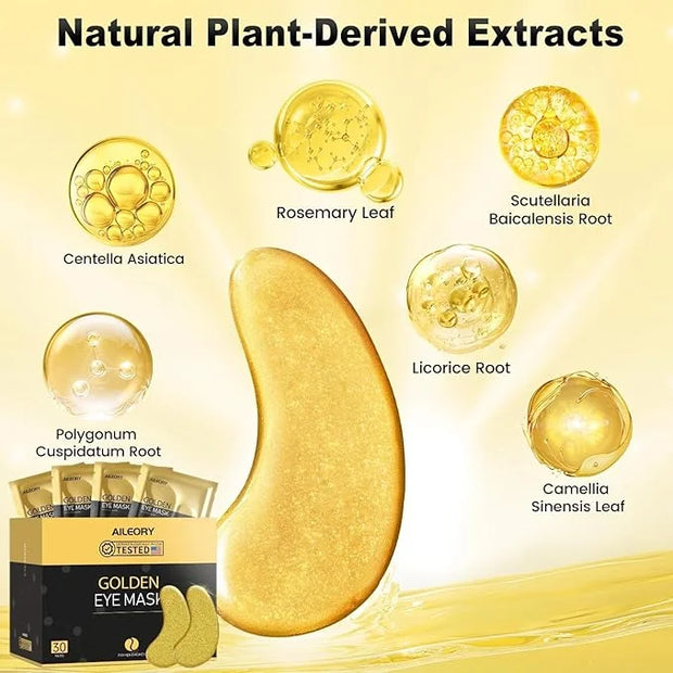 Under Eye Patches (30 Pairs) – 24K Gold Collagen Eye Masks for Puffy Eyes, Dark Circles, Bags, and Wrinkles – Soothes, Smo...