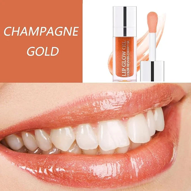Lip Oil, Hydrating Lip Gloss Tinted Lip Balm Transparent Lip Care, Big Brush Head Glitter Shine, Long Lasting Nourishing N...