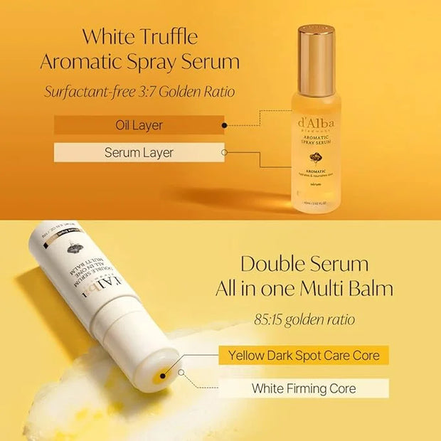 d'alba Piedmont White Truffle Vegan Holiday Gift Set, First Aromatic Spray Serum & All In One Multi Balm, Suitable for All...
