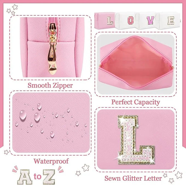 Initial letter patch makeup bag,