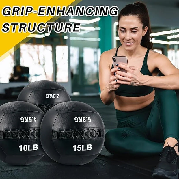 3 Pcs Soft Wall Ball Medicine Ball Set 5, 10 10 and 15 Lbs - Product Image