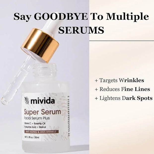 mivida Anti-Aging Super Serum with Retinol, Hyaluronic-Acid, Rosehip Oil, Vitamin C | All-In-One Face Serum For Wrinkles, ...