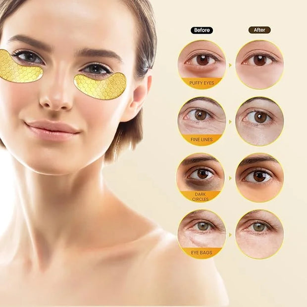 30 Pcs 24K Gold Under Eye Patches Kit, Collagen Golden Eye Mask for Puffy Eyes, Dark Circles, Women Travel Undereye Gel Pa...