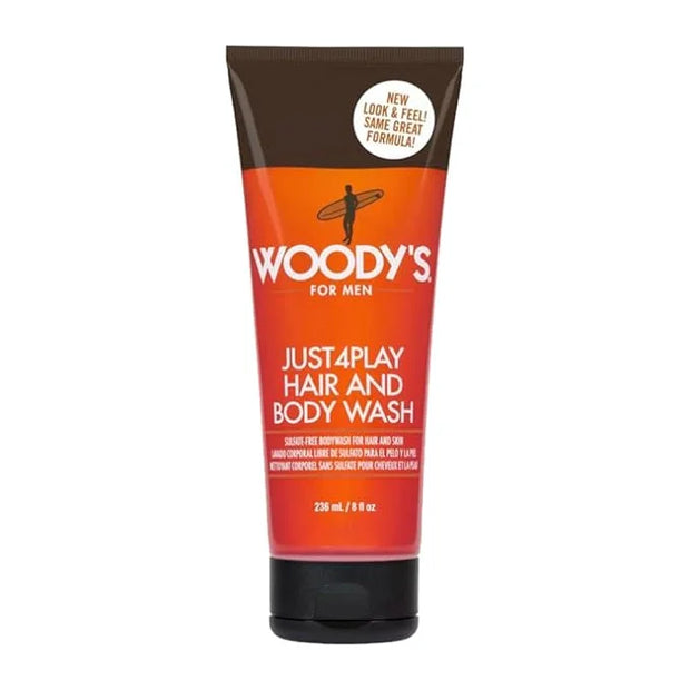 Woody's Just4Play Hair and Body Wash for Men - Sulfate-Free, Deep Cleansing, Hydrating, Fresh Scent, All-in-One Shower Gel...