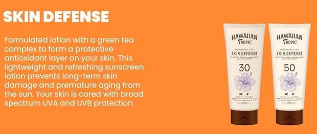 Hawaiian Tropic Skin Defense Sunscreen Lotion SPF 30, 6oz | SPF 30 Sunscreen Lotion with Green Tea Extract, Sunscreen Body...