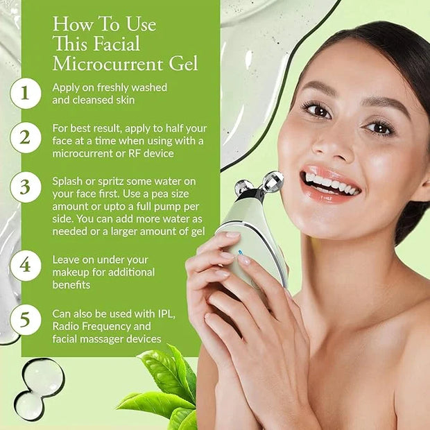 Facial Conductive Gel for Microcurrent Device with Korean Green Tea Extract, Aloe Leaf Water, Hyaluronic Acid - Primer Con...