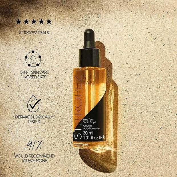 St.Tropez Luxe Tan Tonic Glow Drops, 5-in-1 Face Self Tanning Drops, Niacinamide, Hyaluronic Acid, Vitamin C & E, Vegan, N...