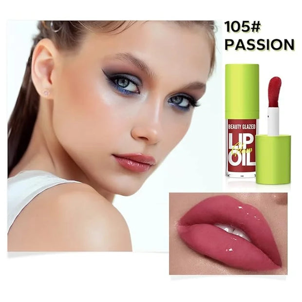 Beauty Glazed Big Brush Head Lip Oil, Ultra-Hydrating & Nourishing, Smooth Glossy Finish Lip Glow Oil, Shiny and Vegan Tin...
