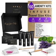 Infuse Black Amenity & Accessory Kit | 1 oz Travel Size Shampoo, Conditioner, Lotion, Body Wash, Body Bar, 2 Cleansing Bar...