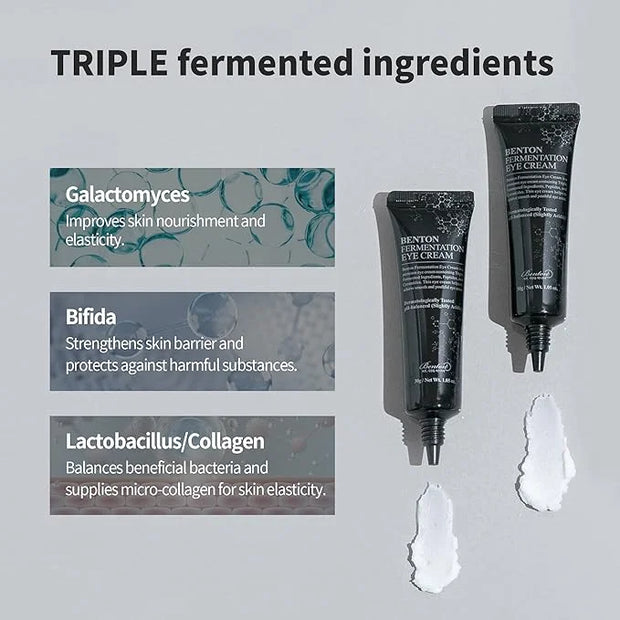 BENTON Fermentation Eye Cream New Version (1.05 oz.) - Galactomyces & Bifida Ferment Anti-Wrinkle Eye Treatment Cream, Dar...
