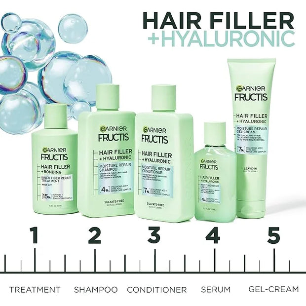 Garnier Fructis Hair Filler Moisture Repair Shampoo and Conditioner Set, Hair Care for Curly, Wavy Hair with Hyaluronic Ac...