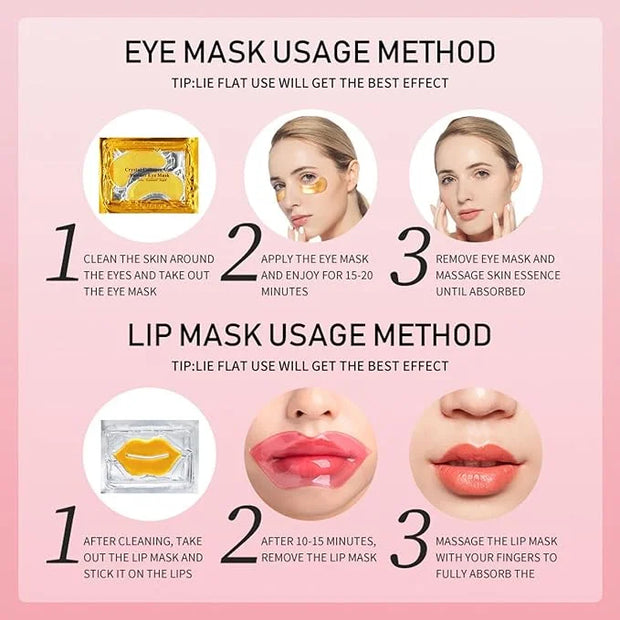 32 Pairs Eye Masks & Lip Mask, 24K Collagen Under Eye Patches for Dark Circles and Puffy Eyes, Reduce Lip Wrinkles, Anti C...