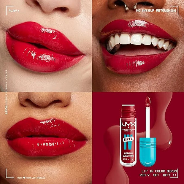 NYX PROFESSIONAL MAKEUP Lip IV Hydrating Glossy Lip Stain with 12HR Hydration - Red-y Set Wet (Red) - Product Image
