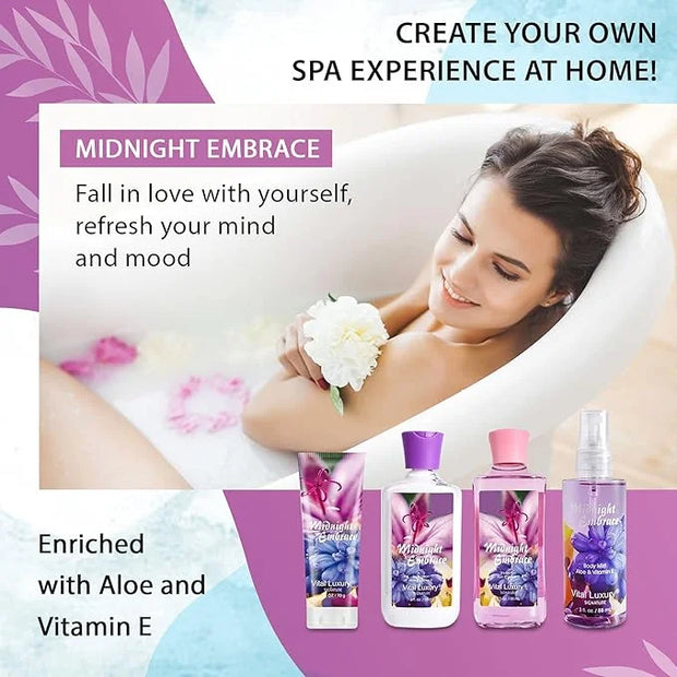 Midnight Embrace Bath & Body Kit, 3 Fl Oz, Ideal Skincare Gift Home Spa Set, Includes Body Lotion, Shower Gel, Body Cream,...