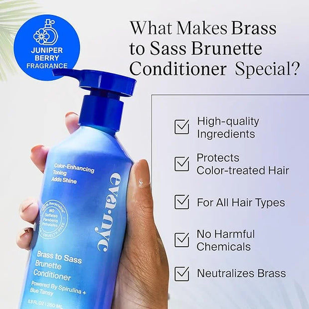 Eva NYC Brass to Sass Brunette Conditioner, Blue Conditioner for Brassy Hair, Neutralizes Brassy Red and Orange Tones, 8.8...