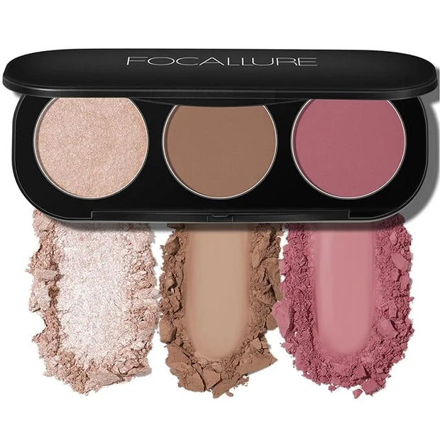 FOCALLURE Blush and Highlighter Palette,3 in 1 Contour Palette,Cruelty-Free Matte Bronzer Powder,Shimmer Illuminator Highl...