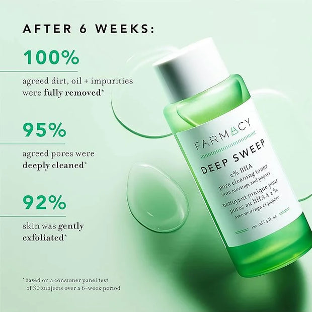 Farmacy 2% Salicylic Acid Toner for Face - Deep Sweep Gentle BHA Exfoliant for Oily Skin - Refines Texture with Papaya Enz...