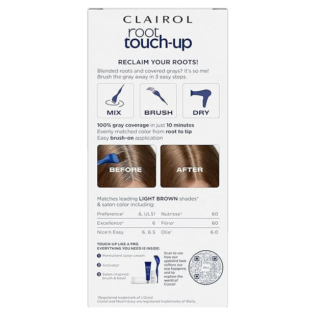 Clairol Root Touch-Up by Nice'n Easy Permanent Hair Dye, 6 Light Brown Hair Color, Pack of 2 - Product Image
