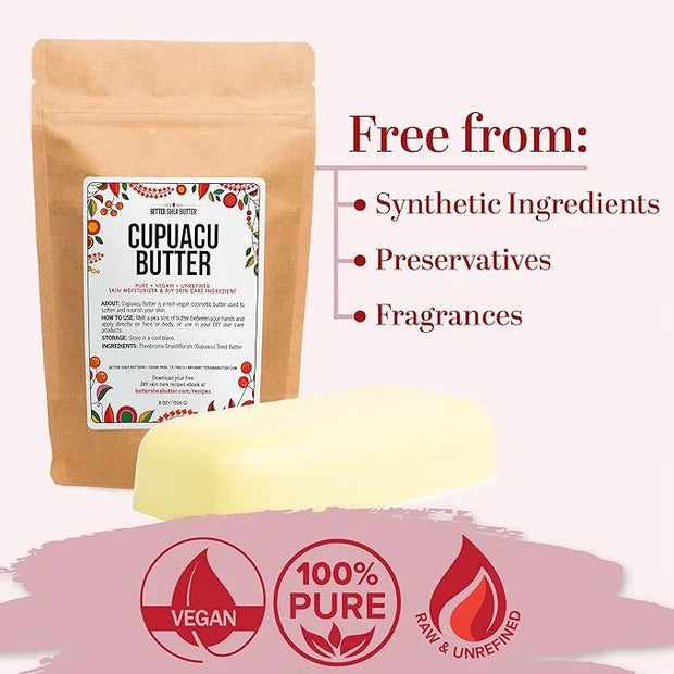 Cupuacu Butter Raw, Pure & Unrefined for Hair Growth & Dry Skin Use on Body and Face - Brazilian Body Butter Base, Lotion ...