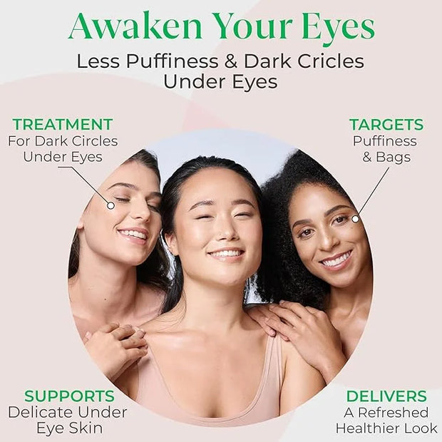 EyeGLO Caffeine Eye Cream for Dark Circles, Eye Bags, and Puffiness | UnderEye Treatment for Women with Peptides, Antioxid...