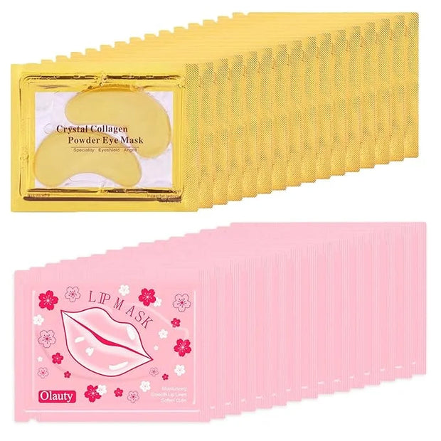 30 Pairs Lip Masks & 24K Gold Eye Mask, Gel Crystal Collagen Eye Patches for Puffy Eyes, Moisturizing & Reducing Fine Line...