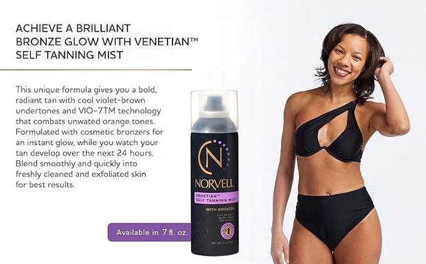 Norvell Venetian Sunless Self Tanning Mist - Airbrush Spray Solution with Bronzer for Instant Sun Kissed Glow, 7 fl.oz. - ...