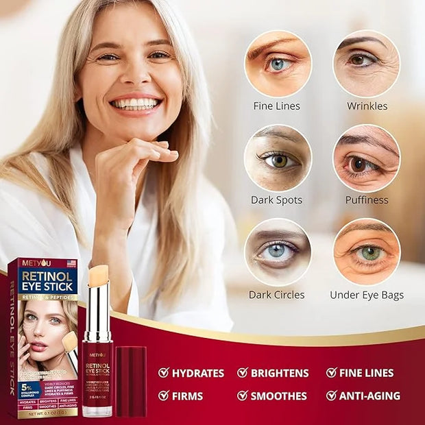 Retinol Under Eye Brightener Stick, Dark Circles Under Eye Treatment for Women with 5% Hyaluronic Acid Complex - Anti Agin...