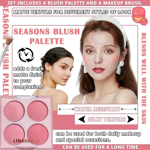 4 Colors Blush Palette for Cheeks,Face Matte Contour Blush Makeup Palette,Buildable Shimmer Facial Cheek Blusher Shades,Bl...