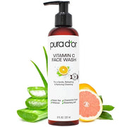 PURA D'OR 8 Oz Vitamin C Face Wash - Antioxidant Rich Facial Cleanser For Radiant Glow & Even Skin Tone - Gentle, Refreshi...