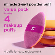 Real Techniques Miracle 2-In-1 Powder Puff 4 Pack, Dual-Sided, Full Size Makeup Blending Puff, Reversible Elastic Band, Ma...