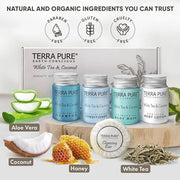 Terra Pure White Tea & Coconut Amenity Kit | Hotel Bulk Toiletries | 1 oz Shampoo, Conditioner, Lotion, Body Wash, Cleansi...
