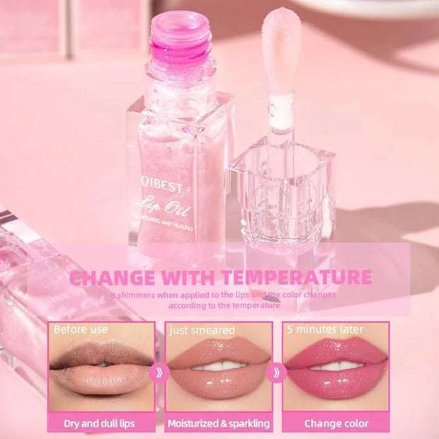 Magic Color Changing Lip Oil, PH Temperature Color Change Lip Glow Oil Plumping Lip Gloss with Big Brush, Non-sticky Moist...