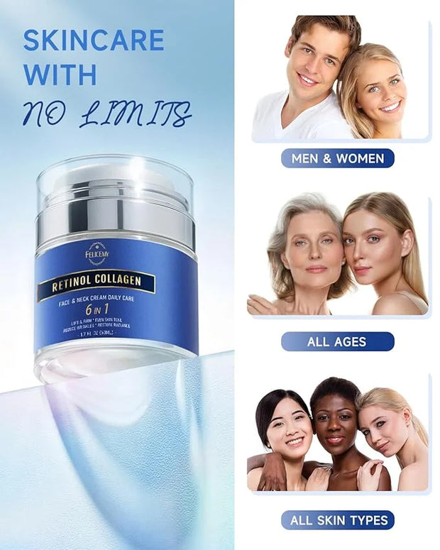 Retinol Cream for Face, Face Moisturizer with Collagen & Hyaluronic Acid, Anti Aging Neck Cream for Tightening Skin, Facia...