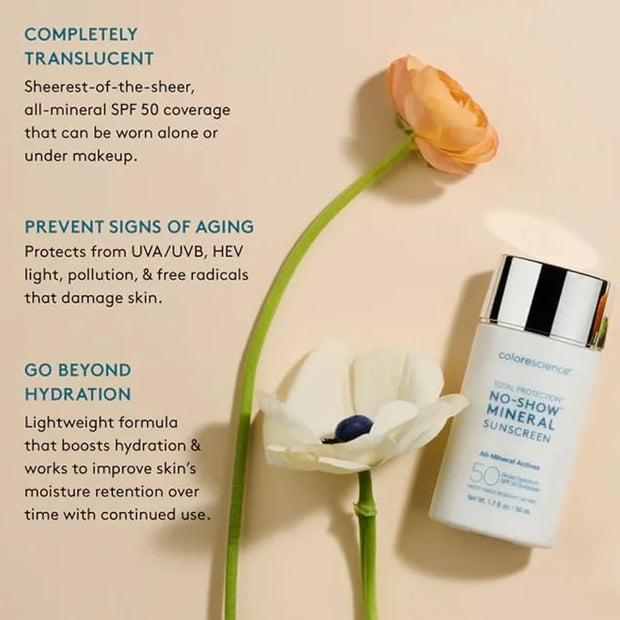 Colorescience Total Protection No-Show Mineral Sunscreen SPF 50, 1.7oz,
