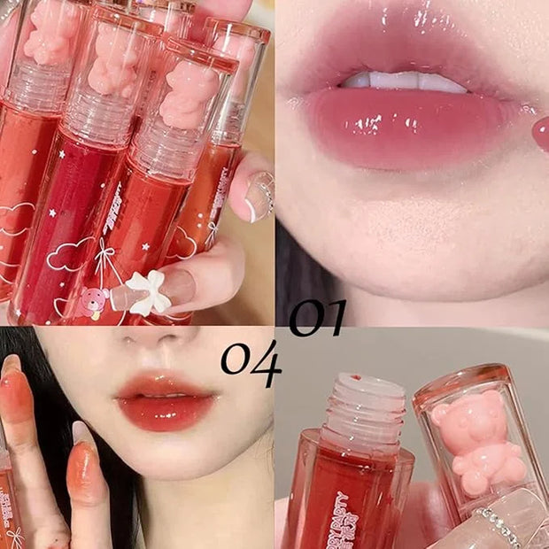 4Pcs Bear Lip Glaze Hydrating Jelly Lip Gloss,Jelly Liquid Lipstick Cute Bear Lipgloss Moisturizing Lip Stain Plumping Wat...