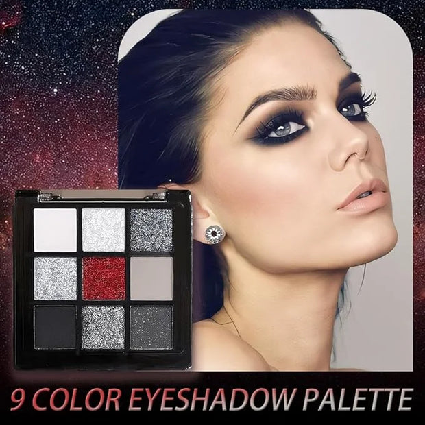 Smokey Black Red Eyeshadow Palette,9 Colors Dark Shimmer Matte Metallic Makeup Pallet,Pigmented Make Up Kit for Halloween ...
