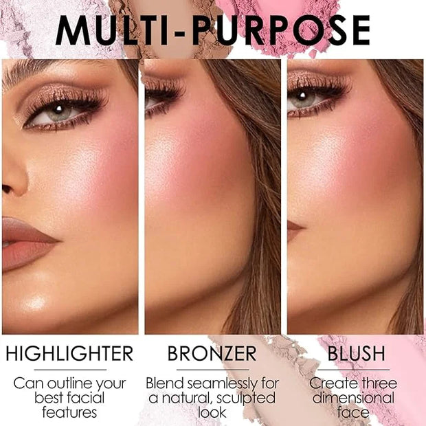 FOCALLURE Blush and Highlighter Palette,3 in 1 Contour Palette,Cruelty-Free Matte Bronzer Powder,Shimmer Illuminator Highl...
