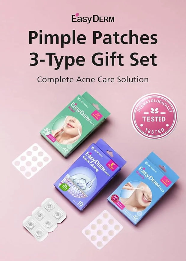 EasyDerm 3-Type Pimple Patches Gift Set, Acne care soluution, Korean Spot Patch to Cover ZitsㅣQuick Calming(10ea) + Relief...