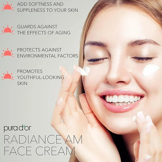 PURA D'OR 1.7 Oz Radiant Glow AM Face Cream - Methylene Blue, Polyphenols, Flavonoids, Apple Stem Cell Extract - Aloe Vera...
