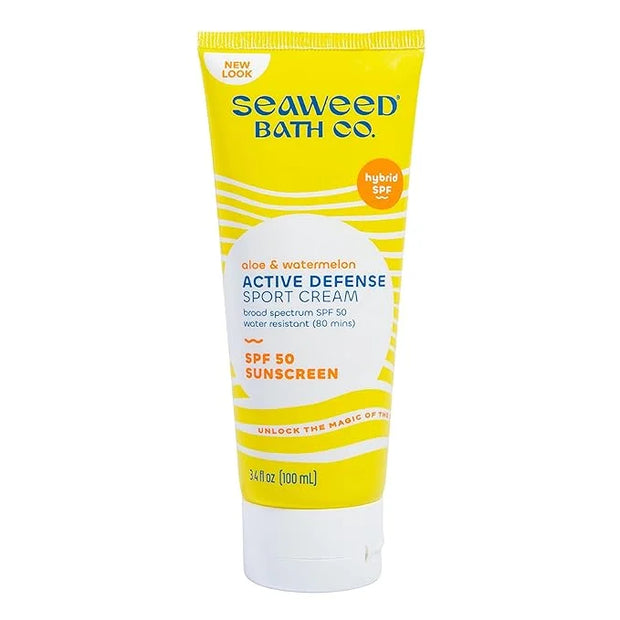Seaweed Bath Co. Active Defense SPF 50 Sport Broad Spectrum Hybrid Sunscreen Cream, 3.4 Ounce, Sustainably Harvested Seawe...