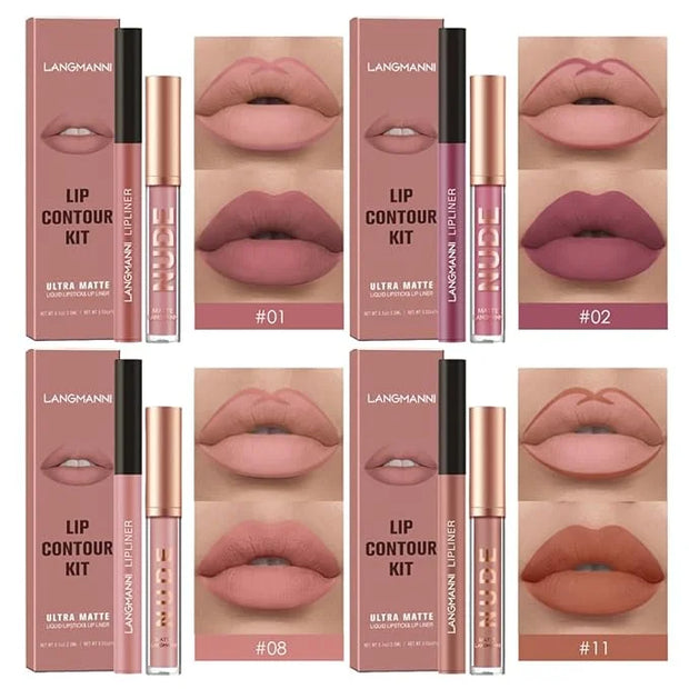 LANGMANNI 4pcs Matte Lipstick with Lipliners Durable Makeup Set,Long-Lasting Non-Stick Cup Not Fade Waterproof Pigmented V...