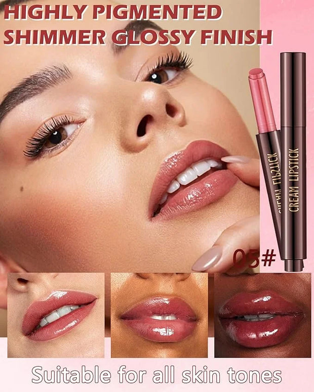 Hydrating Shimmer Lipstick,Moisturizing Jelly Lip Gloss,Shine Rose Red Lipstick Pen, Long Lasting Waterproof Tint Lip Balm...