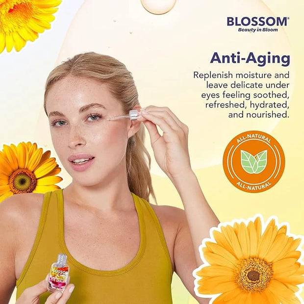 Blossom All Natural Eye Serum with Essential Oils, Organic Cruelty Free Moisturizing, Infused with Real Flowers, Made in U...