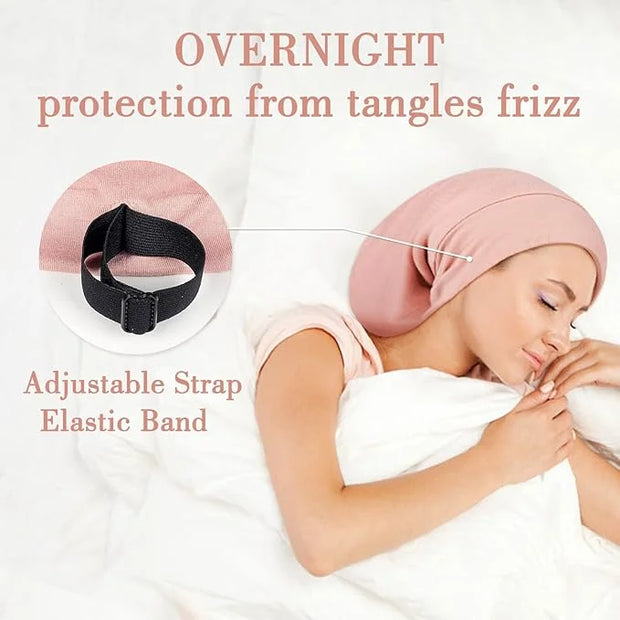 Lulusilk Silk Sleep Mask and Cap Set - Pink Silk Eye Mask and Bonnet Scrunchie Set - Product Image
