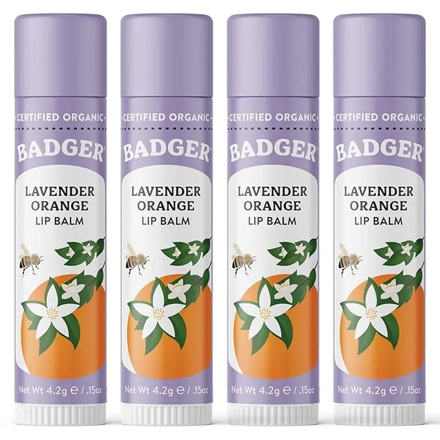 Badger Lavender Orange Classic Lip Balm, 100% Organic Balm, Long Lasting Lip Care w/Light Silky Texture, Uplifting Orange ...