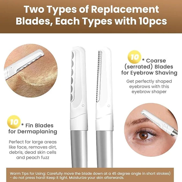 Dermaplaning Tool for Face, 20 Blade Refills, Dermaplane Razor for Face, Hair Remover Blade for Eyebrows and Peach Fuzz, F...